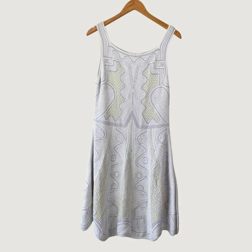 Peter Pilotto Knit Fit and Flare‎ Dress L White Geometric Designer Sleeveless